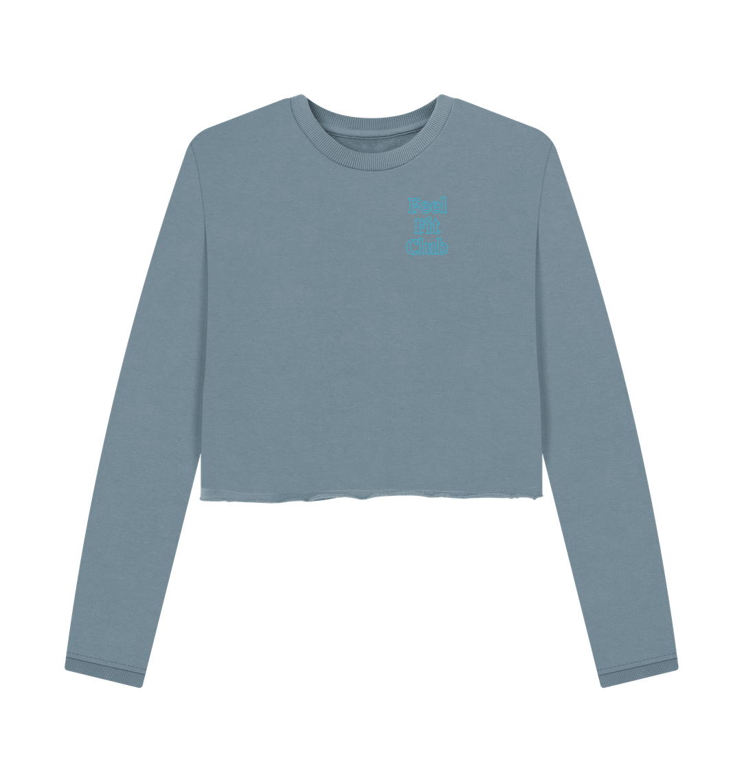 Stone Blue Printed Boxy Jumpers Front