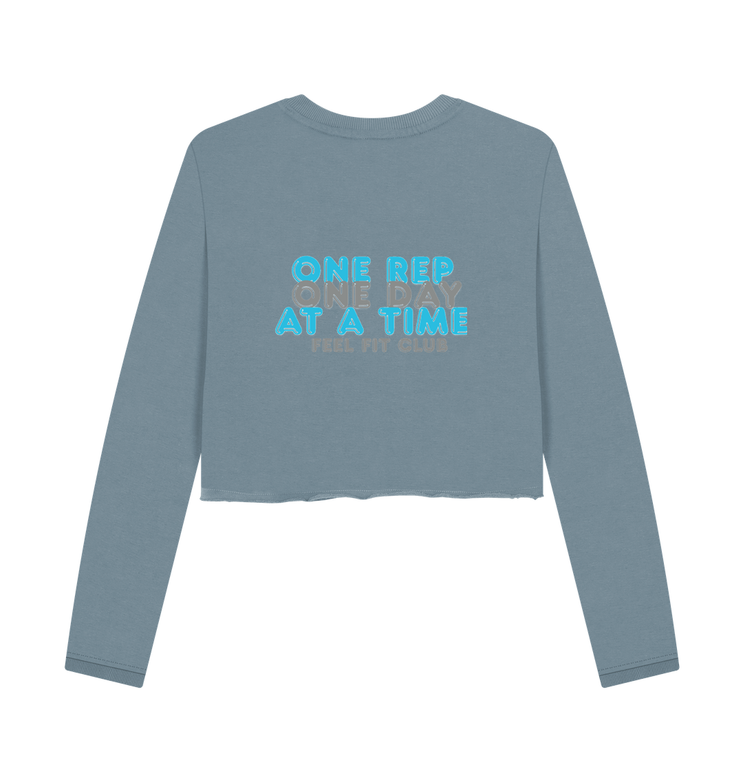 Stone Blue Printed Boxy Jumpers Back