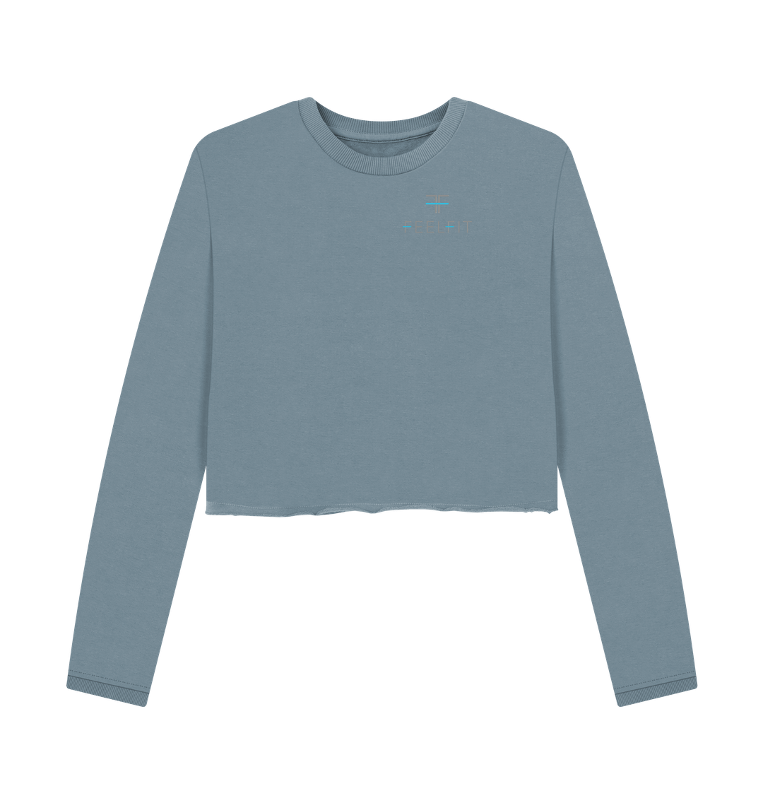 Stone Blue Printed Boxy Jumpers Front